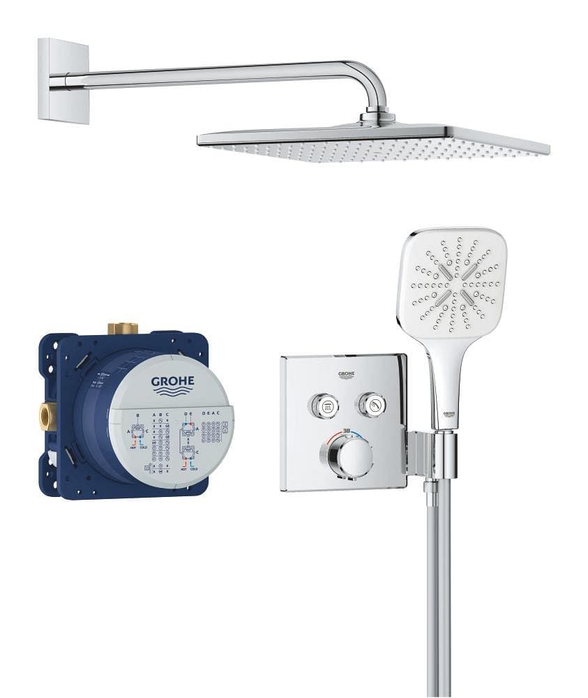 Douche encastrée avec Vitalio Rain Mono Cube GROHE Precision Smartcontrol Pack Chrome