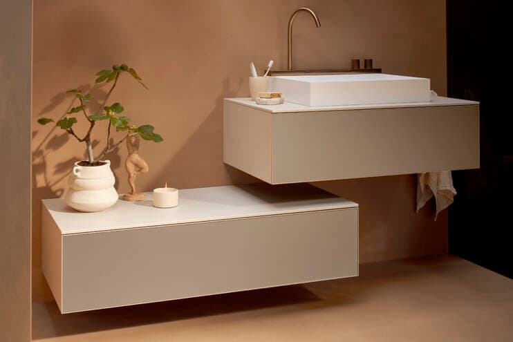 Xevolos E Meuble bas pour vasque/lavabo à poser 980/550, 1 tiroir, caisson Beige mat Hansgrohe — image 2