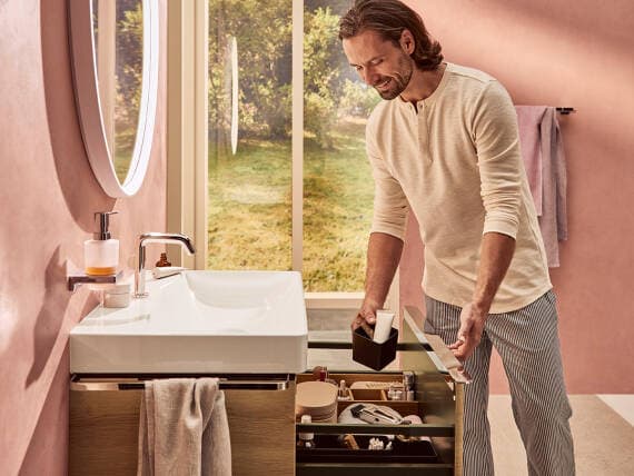 Xelu Q Meuble bas pour plan vasque 580/475, 2 tiroirs, caisson Chêne Naturel Hansgrohe — image 4