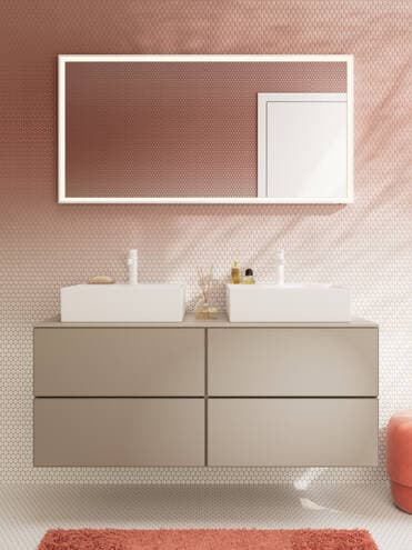 Xevolos E Meuble bas pour double vasque/lavabo à poser Xevolos E 1370/550, 4 tiroirs, caisson Beige mat Hansgrohe — image 2