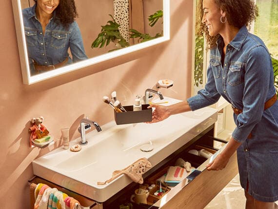 Xelu Q Meuble bas pour plan vasque 580/475, 2 tiroirs, caisson Chêne Naturel Hansgrohe — image 3