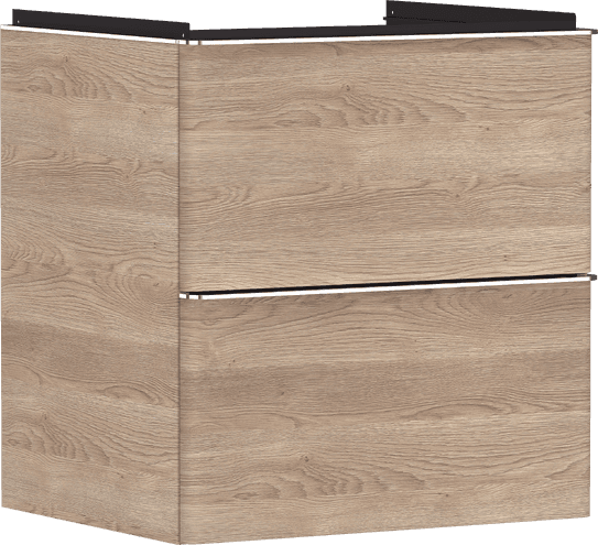 Xelu Q Meuble bas pour plan vasque 580/475, 2 tiroirs, caisson Chêne Naturel Hansgrohe